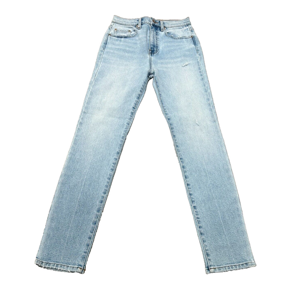 Pistola Womens Light Wash Blue Distressed Denim High Rise Straight Jeans Size 26